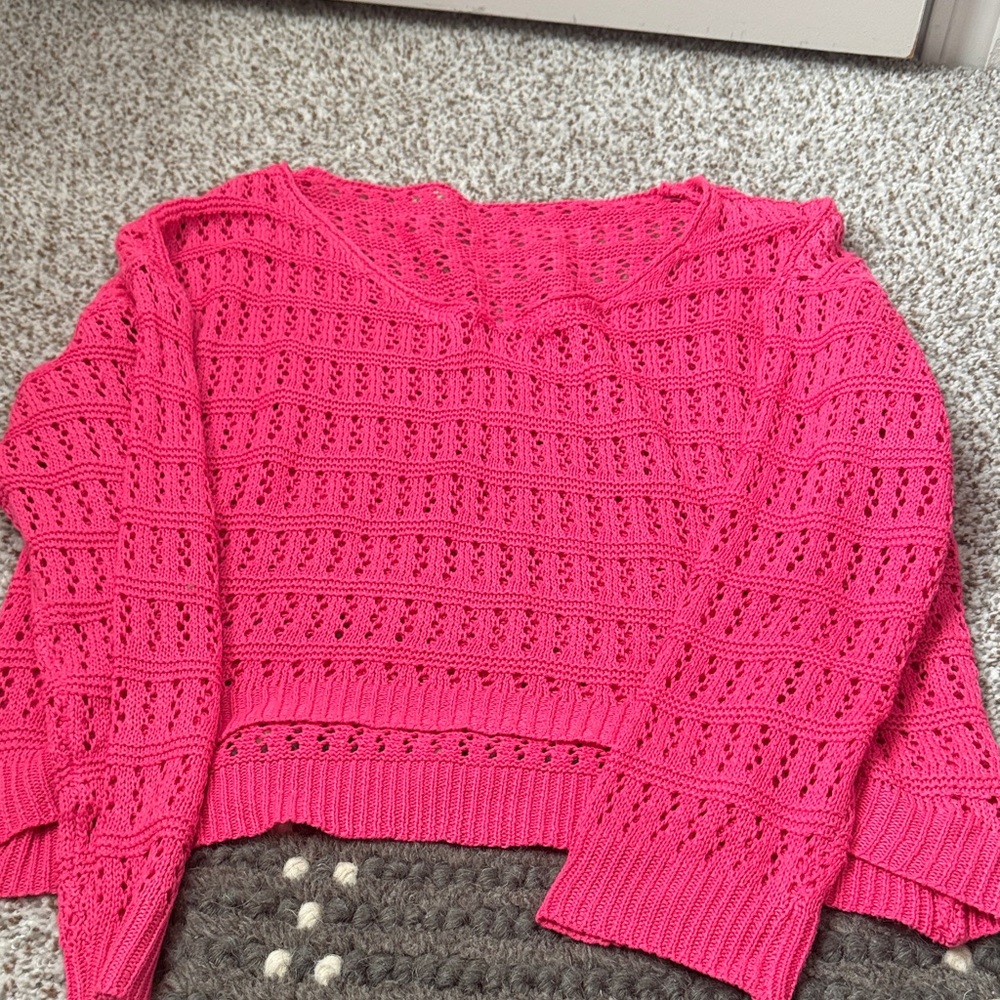 Women’s SHEIN knit pink long sleeve bathing suit coverup